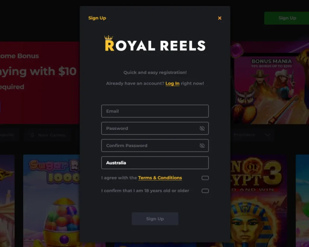 Royal Reels registration